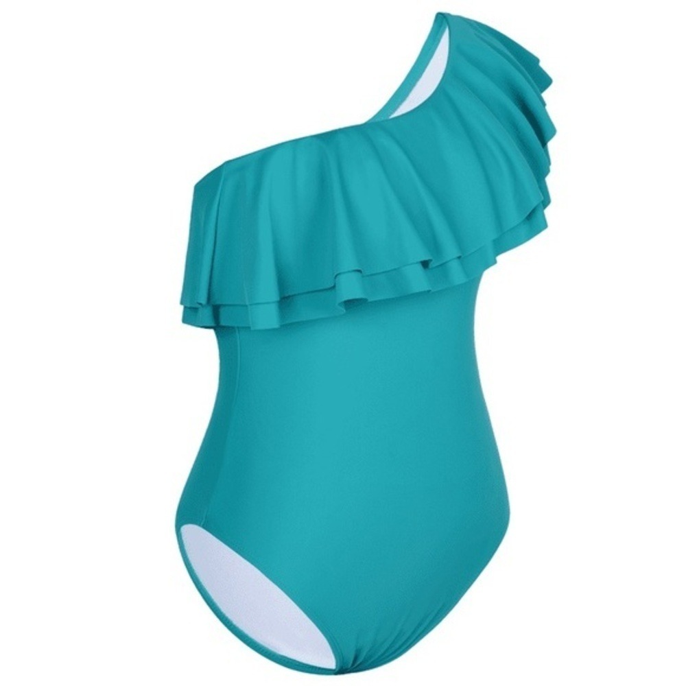 Hilor Women One Piece Swimsuits Double Ruffles 1Shoulder Monokini Bathing Suits - Picture 5 of 10